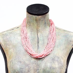 VTG 70's Pale Pink Multi Strand Beaded Necklace